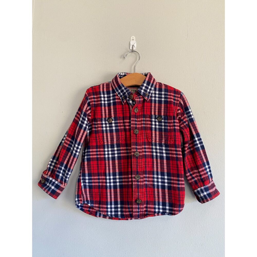 Duluth Trading Co Kid's Free Swingin Flannel Shirt 2T 100% Cotton Red Blue White
